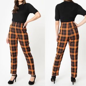 Unique Vintage orange black plaid pants